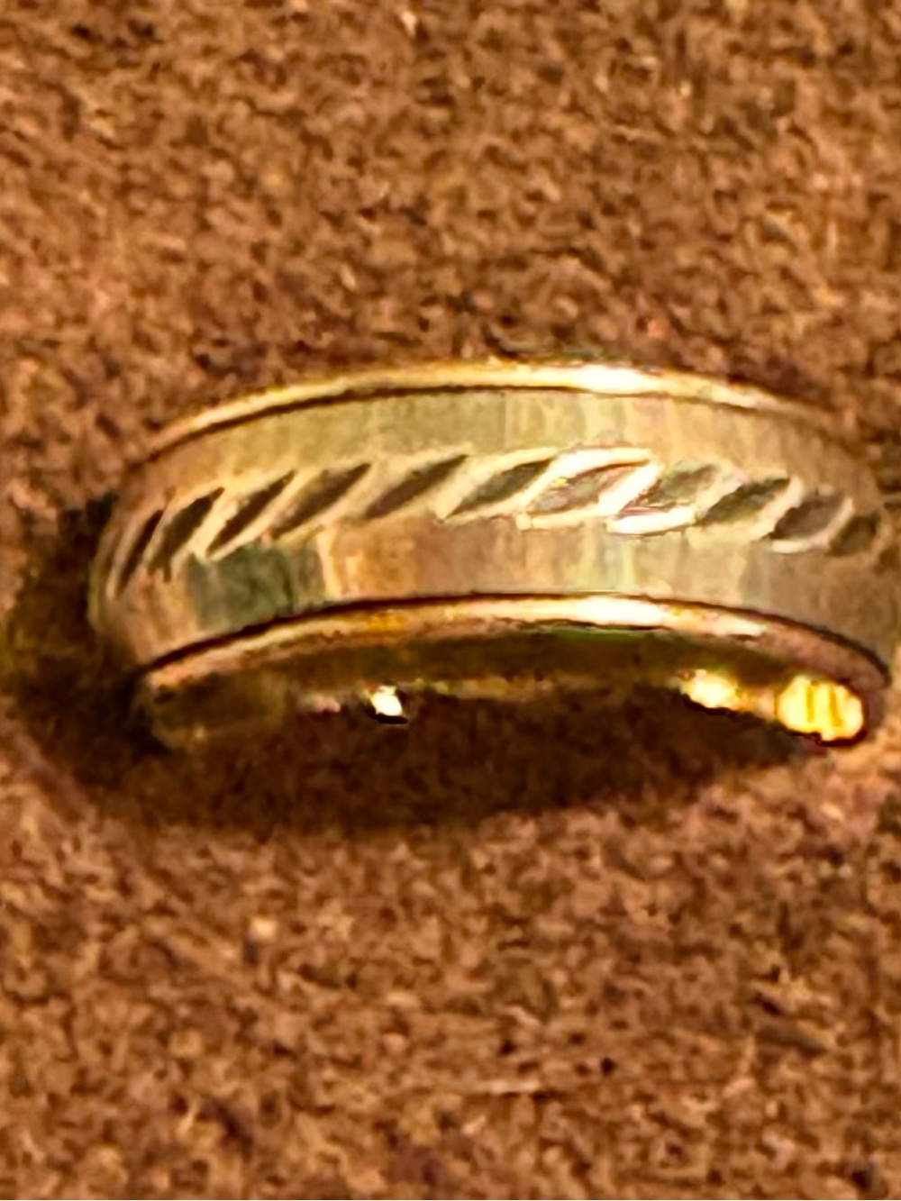 Vintage Men’s Two-Tone Carved Wedding Band Sterling Silver 10K GF Size 10